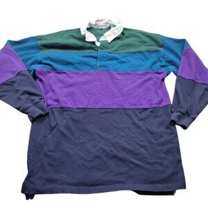 VTG John Ashford Rugby Polo Shirt XL Striped Collar Boat Outdoor Preppy 90s